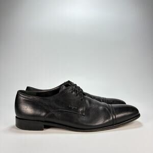 Salvatore Ferragamo Black Leather Cap Toe Derby Luxury Dress Shoes Mens Sz 10.5D